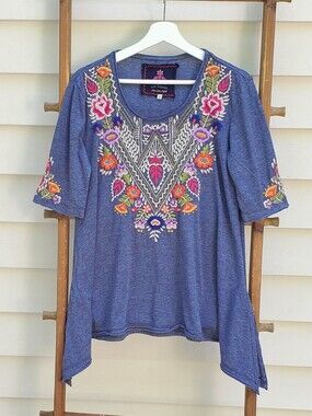 Johnny Was Embroidered Tunic Top Size S